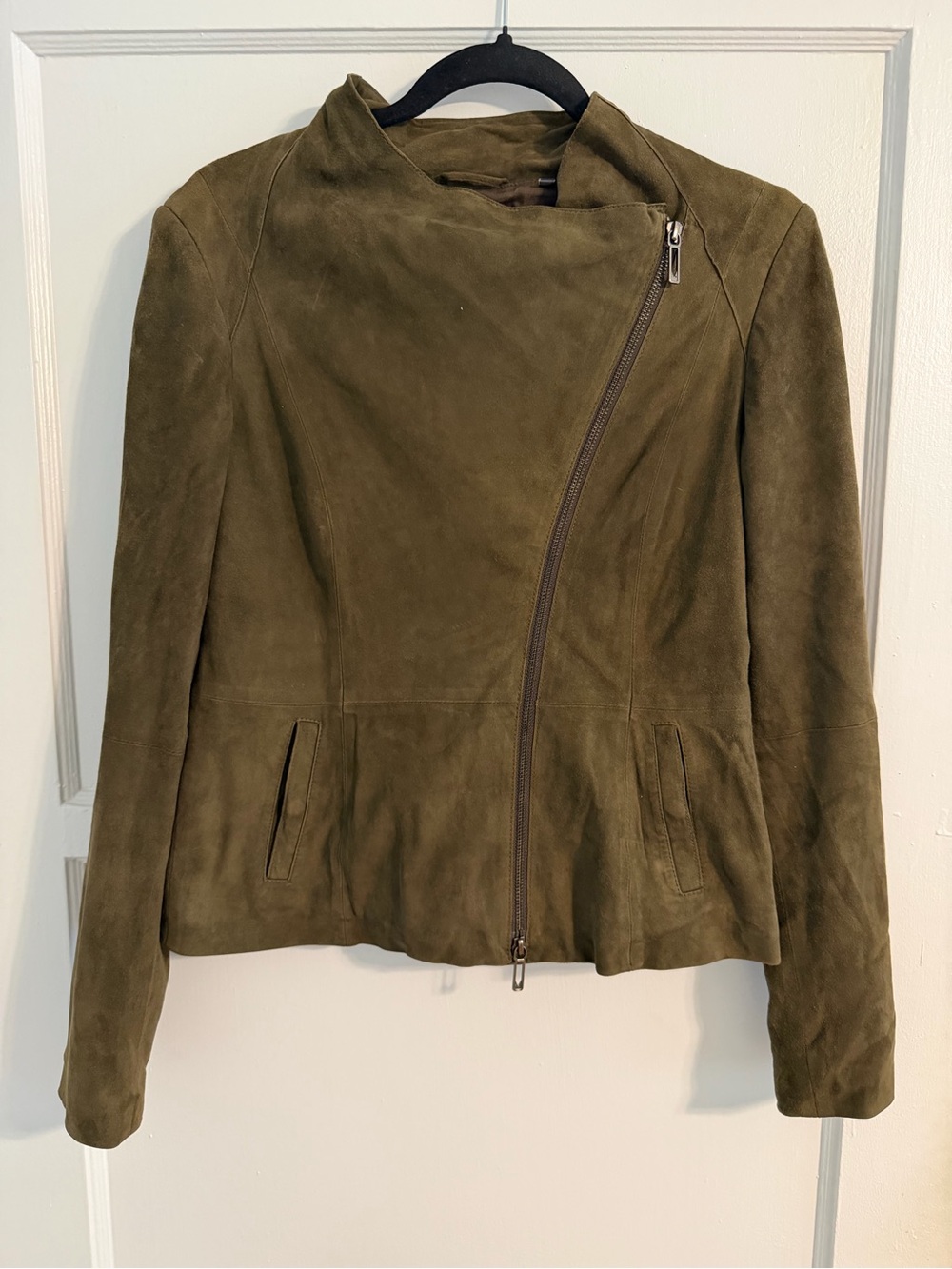 Vince Olive Green Suede Asymmetrical Zip Jacket